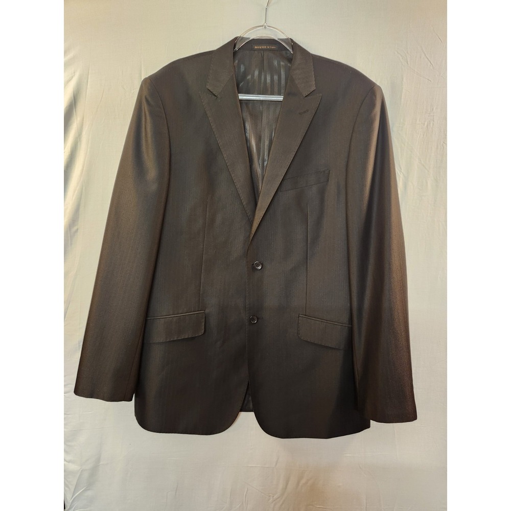 Vinci Men's Black Stripe Suit Jacket 2 Button Size 46L Double Vent Back